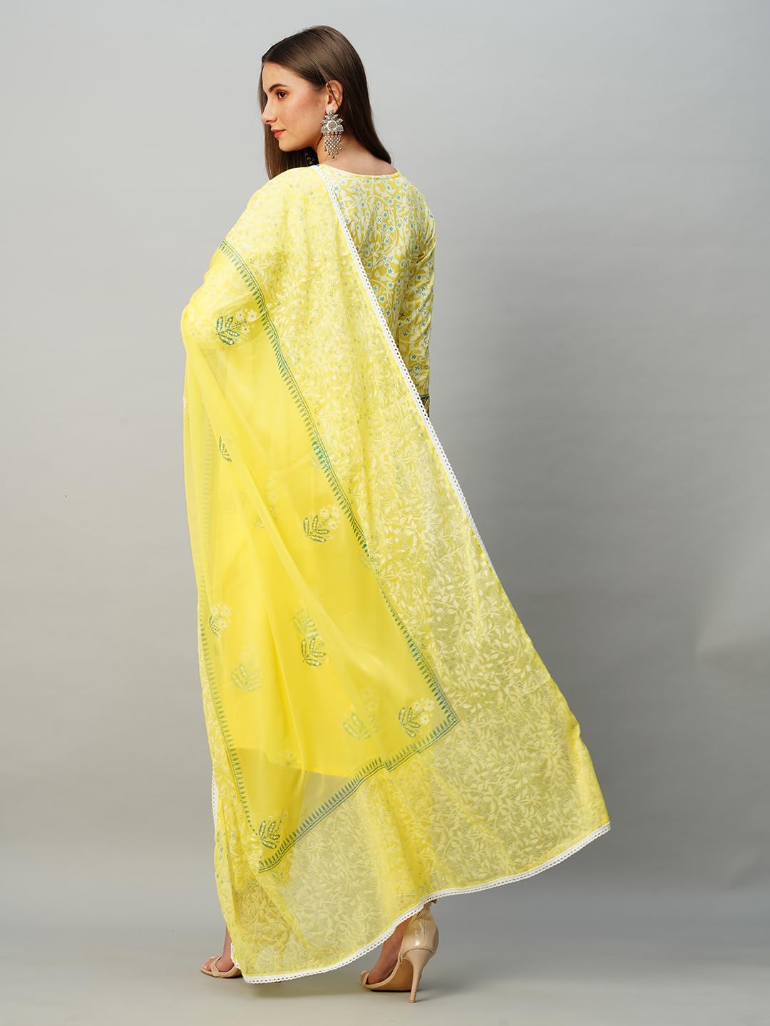 Gosriki Women'S Rayon Blend Anarkali Printed Kurta With Pant & Dupatta (Renu-Yellow-Kbv-Gs_L_Yellow_Large),Yellow,,B0CNLYWMXR
