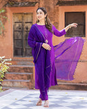 Gosriki Women'S Cotton Blend Straight Solid Kurta With Pant & Dupatta (Marg Purple-Gs_S_Purple_Small),Purple,,B0CD7SJZ6R