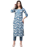 Gosriki Women'S Cotton Blend Printed Straight Kurta With Pant (Pustak Blue-Gs_Xxl_Blue_Xx-Large),Blue,2,B0BV76J6R6