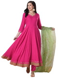 Gosriki Women'S Rayon Viscose Solid Anarkali Kurta With Pant & Dupatta (Samda Rani-Vks01-Gs_Xxl_Pink_Xx-Large),Pink,2,B0DTK3QKS3