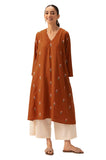 ANNI DESIGNER Kurta Palazzo Womens A-Line Print Viscose Co-Organizer Set V Neck Three Quarter Sleeve Ethnic Two Piece Outfit for Women, Rust, 5XL