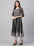 Anni Designer Women'S Georgette Chikankari Embroidered Anarkali Kurti (Naav Black-Nw2_Xl_Black_X-Large),Black,XL,Georgette,Anarkali,Kurti