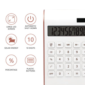 Rose Gold Calculator, UPIHO Rose Gold Pink Office Supplies and Accessories, 10 Digits Solar Battery Basic Office Calculator, Des