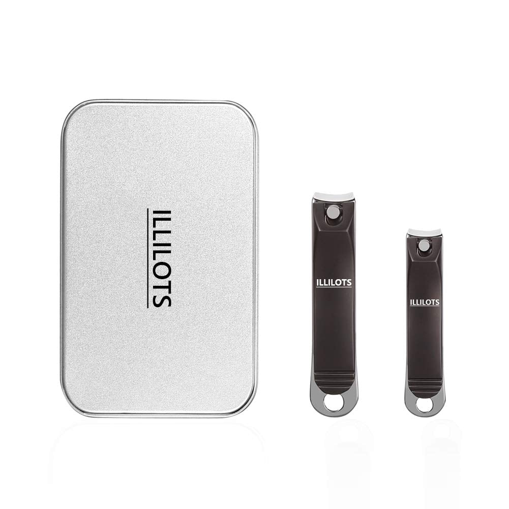 ILLILOTS Nail Clippers Set with Build-in Nail File, Durable Sharp Zinc Alloy Fingernail Clipper and Toenail Clipper with Tin Cas