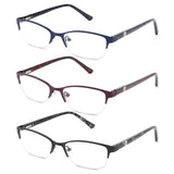 CRGATV 3-Pack Reading Glasses for Women Blue Light Blocking Metal Half Frame Computer Readers Anti UV/Eye Strain/Glare (+1.0 Mag