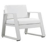 Benjara Xia 32 Inch Armchair, White Aluminum Frame, Fade Resistant Fabric Cushions