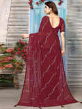 Satrani Womens Georgette Foil Printed & Lace Saree With Unstitched Blouse Piece (3184S2266Na_Maroon3)
