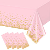 FunnyPars 4 Pack Pink and Gold Plastic Tablecloth for Parties, Pink Disposable Table Cloth for Rectangle Tables, Gold Dot Confet
