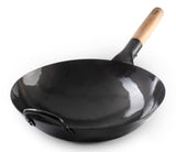 Craft Wok Black13 PreSeasoned Hand Hammered Carbon Steel Pow Wok with Wooden and Steel Helper Handle (13 Inch, Round Bottom)