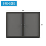 Grey Fabric Bulletin Enclosed Board Cabinet, Two Acrylic Swing Doors, 36 X 48, Graphite Aluminum Frame