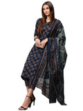 Gosriki Women'S Cotton Blend Straight Printed Kurta With Pant & Dupatta (Bagwara Blue-Kbv-Gs_Xxl_Blue_Xx-Large),Blue,2,B0CNLYZB3N