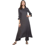 Idalia Rayon Solid Straight Kurta Set For Women 3/4 Sleeve, Round V Neck Designer Kurta With Pant Grey L