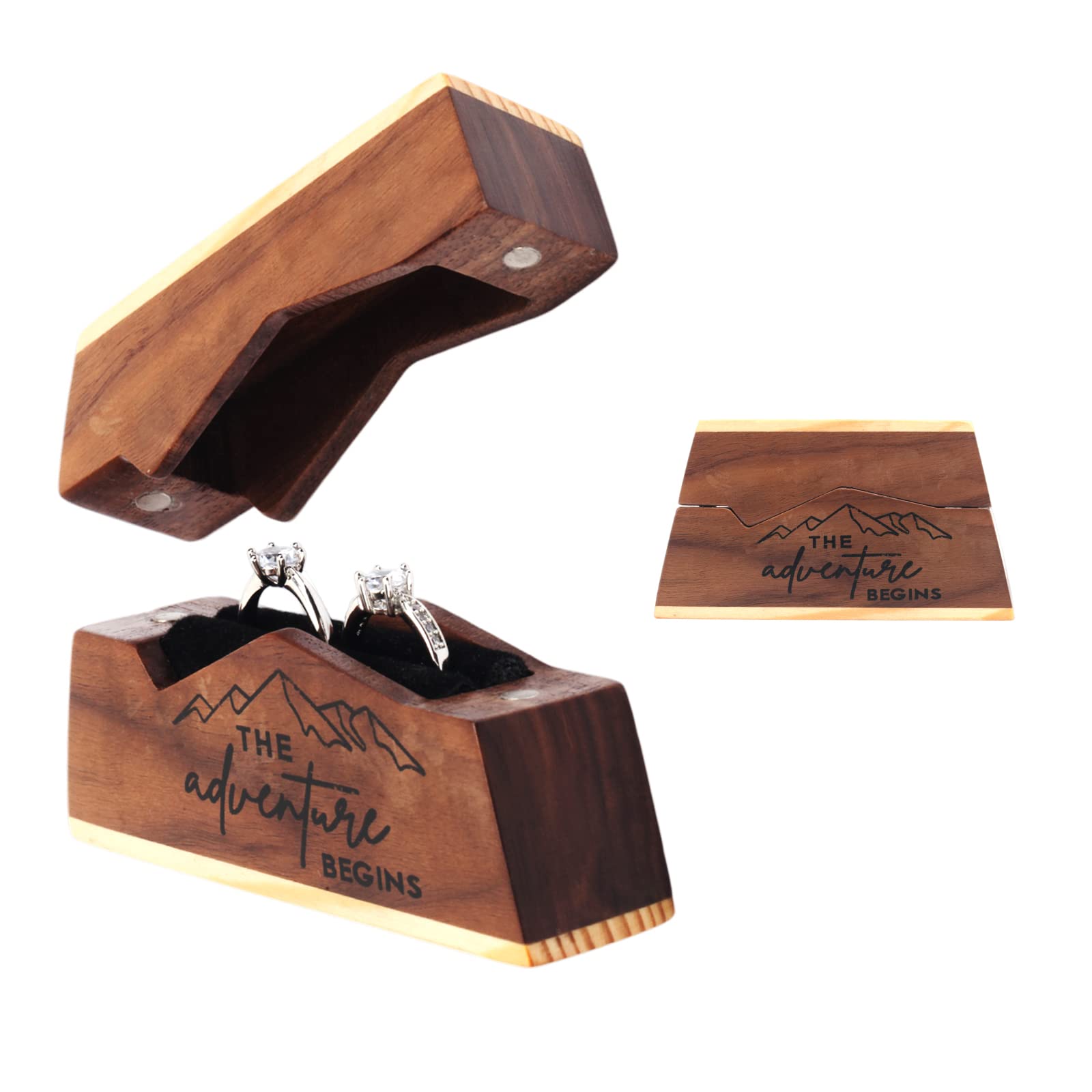 muchly Engagement Ring Box -Rustic Ring Box- Solid Wood double ring bearer box-Engraved Vintage ring box for wedding