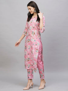 Gosriki Women'S Cotton Blend Straight Printed Kurta With Pant (Buddi Pink-Gs_Xxl_Pink_Xx-Large),Pink,2,B0CSG66LJW