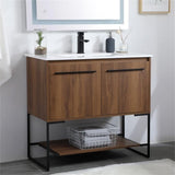 Elegant Decor Gerard 36 Single Porcelain Top Bathroom Vanity In Walnut Brown