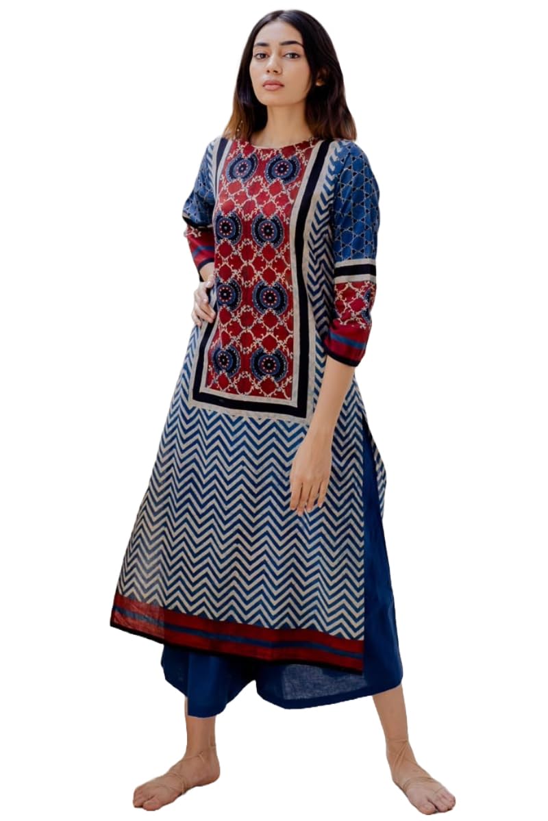 Anni Designer Women Vicose Rayon Regular Fit Printed Straight Kurta (Tharak Multi_L_Multicolor_Large),Multicolour,L