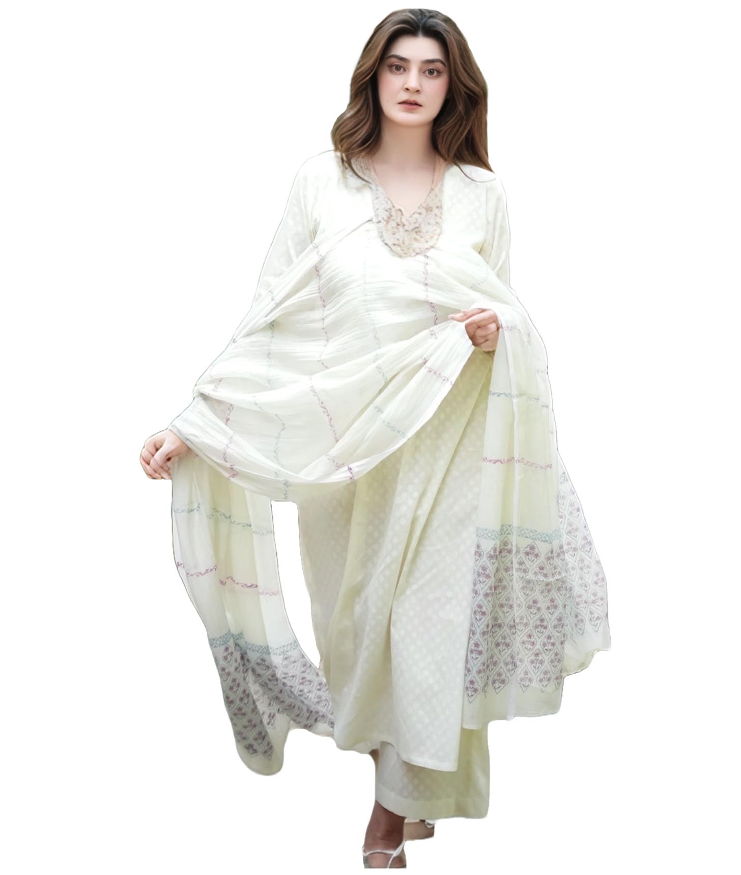 Anni Designer Women'S Rayon Blend Printed Straight Kurta With Pant & Dupatta (Mirai White-Vks02_S_White_Small),White,S