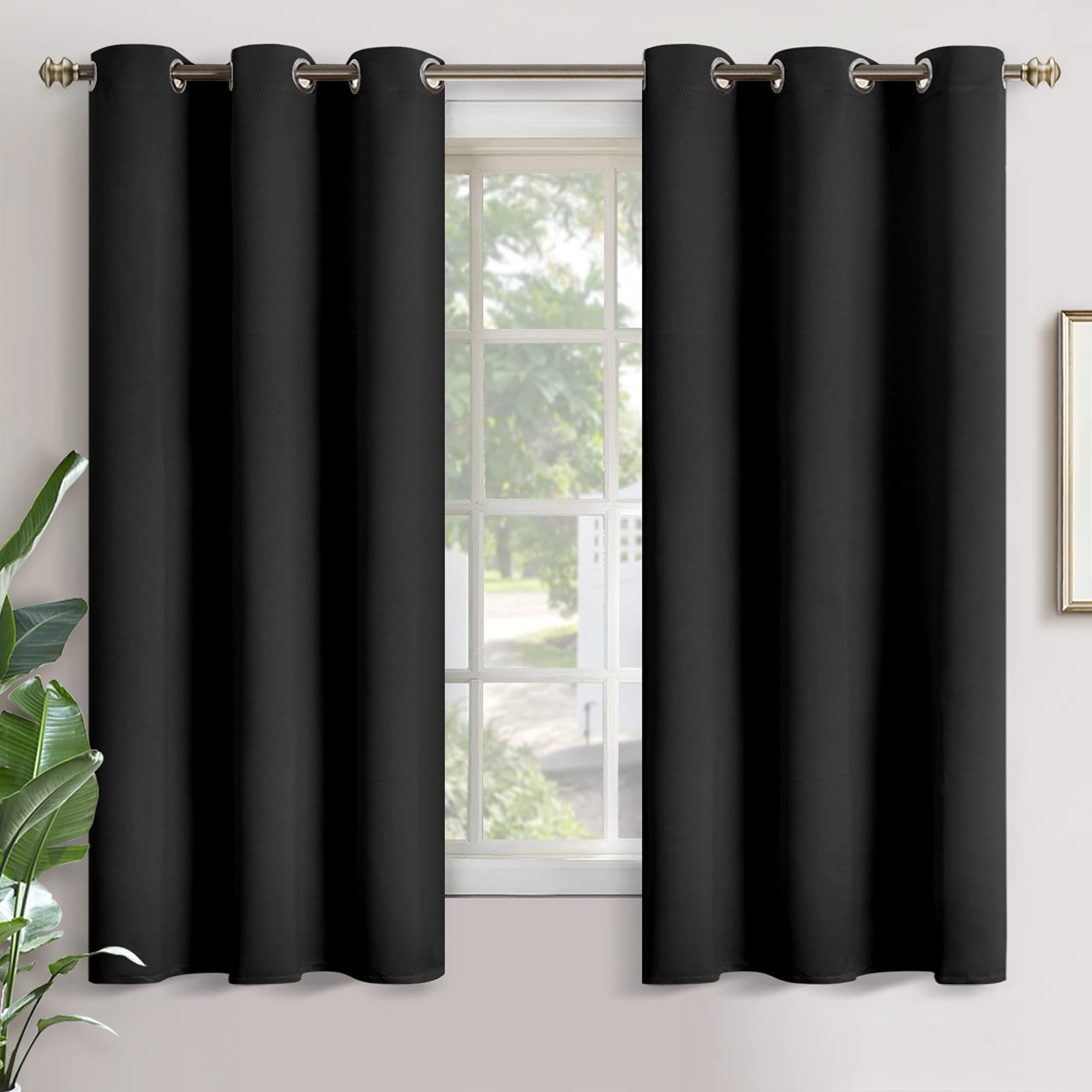 YoungsTex Black Blackout Curtains 63 Inches Long 2 Panels Set - Room Darkening Thermal Insulated Black Out Window Drapes for Bed