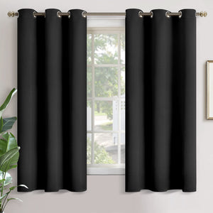 YoungsTex Black Blackout Curtains 63 Inches Long 2 Panels Set - Room Darkening Thermal Insulated Black Out Window Drapes for Bed