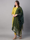 Anni Designer Women'S Cotton Blend Embroidered Straight Kurta With Pant & Dupatta (Woro-Mustard_Xl_Mustard_X-Large),Mustard,XL,Cotton Blend,Regular,Dupatta