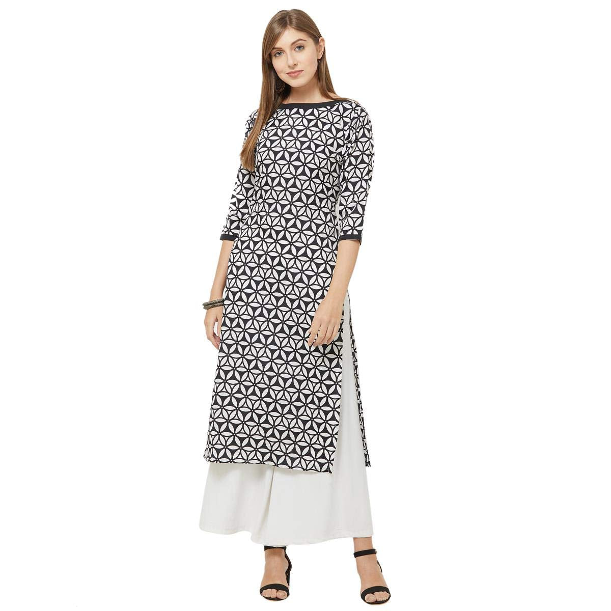 Anni Designer Women'S Multi-Coloured Crepe Straight Calf Length Ethnic Printed Kurti(Pack Of 2)(Kurti-Combo-204_S_1-Multi-Coloured),Multicolour,S,Crepe,Regular,Saree