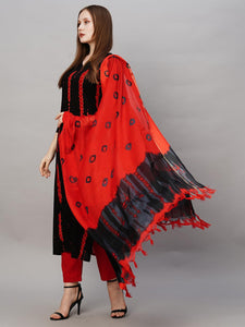 Gosriki Women'S Rayon Straight Printed Kurta With Pant & Dupatta (Sibori Black-Nw-Gs_S_Black_Small),Black,,B0C9QTP8KC