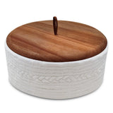 Everbrook Authentic Wood and Ceramic Tortilla Warmer - Tortilla Holder with Lid - Bread Warmer - Pancake Holder- Roti Box - 8.5 
