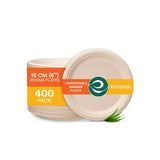 ECO SOUL 100% Compostable 6 Inch Small Paper Plates 400 [4x100 Pc] Disposable Bulk Party Heavy Duty, Eco-Friendly, Appetizer, De