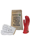 Enespro Class 00 Electrical Gloves Kit, 500V AC / 750V DC Red Insulated Rubber Gloves with Leather Protectors, Electrical Work G