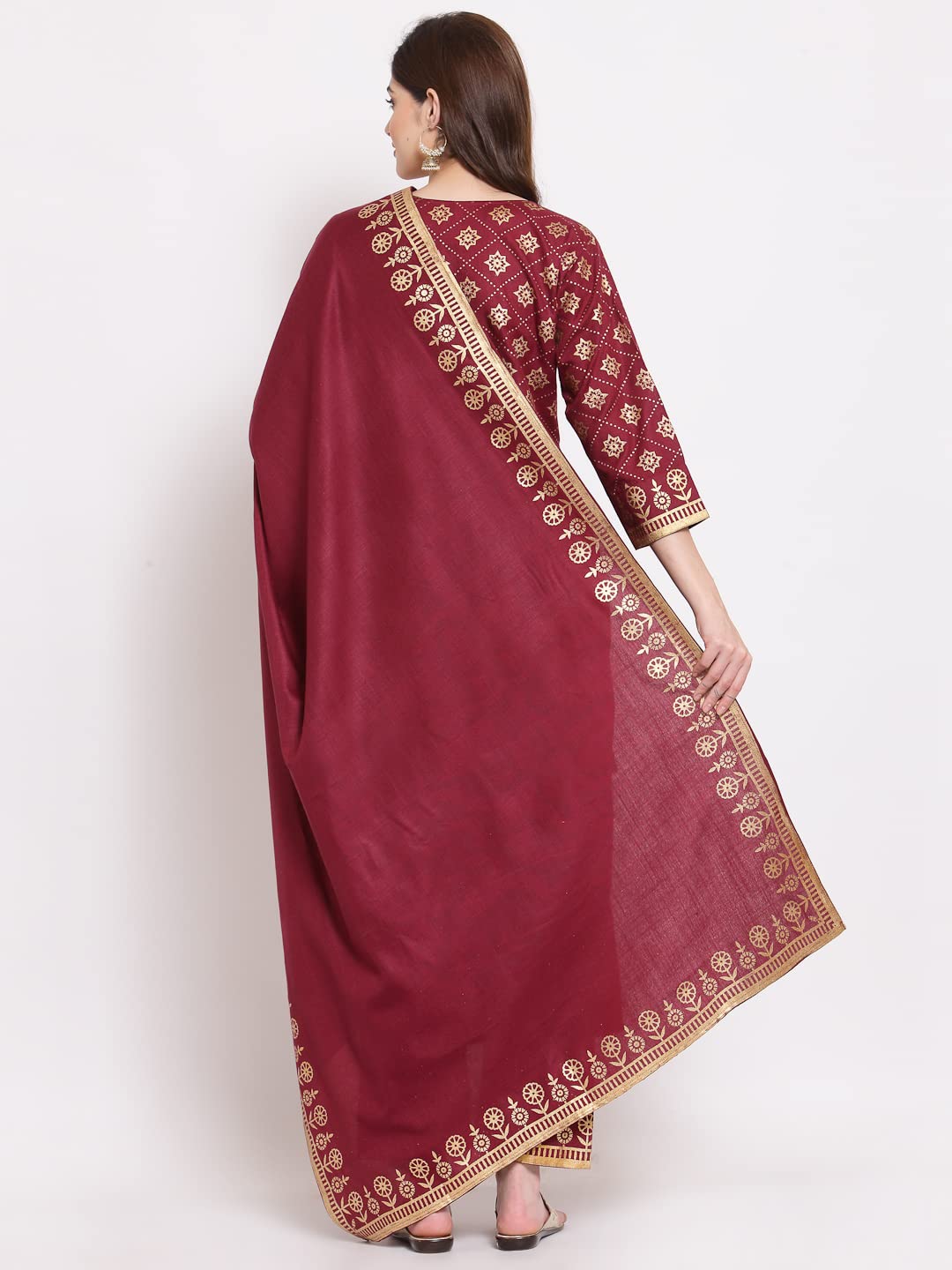 Anni Designer Women'S Straight Cotton Kurta With Palazzo & Dupatta (Kpzd-Cot-10001-New-Wine_Xl_Wine_X-Large),Wine,XL,Cotton Blend,Straight,Dupatta, Palazzo