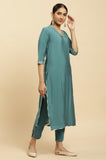 W For Woman Women'S Viscose Embroidered Kurta, Slim Pant & Dupatta (23Auws19527-220353_Blue