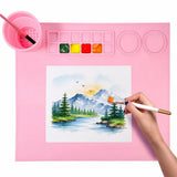 GIFTRIYA Large Silicone Paint Palette Mat with Brush Washer Cup | Reusable NonSlip Painting Mat for Acrylic, Watercolor, Oil Pa