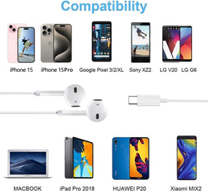 2 Pack-USB C Headphones Wired for iPhone 15, Type C Earphones with Microphone & Remote Noise Cancelling Earbuds for iPhone 15 Pr