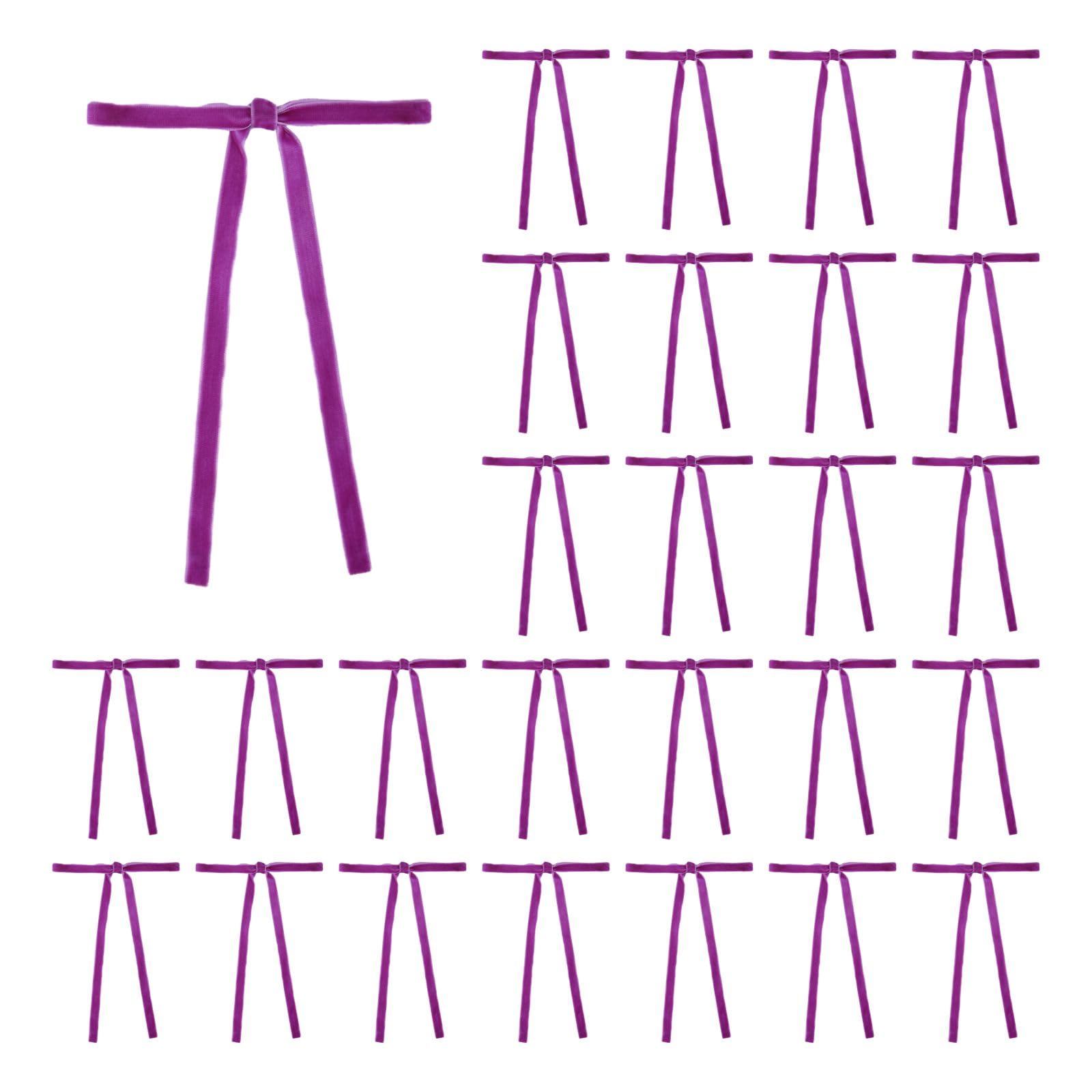 Meseey 30 Pcs Violet Velvet Christmas Bows 5 x 7 Inch Rustic Vintage Wedding Velvet Ribbon Gift Bows for Tree Wreath Garland Hom