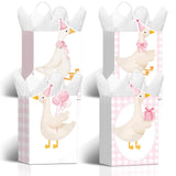 Kolldenn 24 Pcs One Silly Goose Party Favors Gingham Gift Bags Silly Goose Party Decoration Cute Bow Coquette Treat Bags with Ha