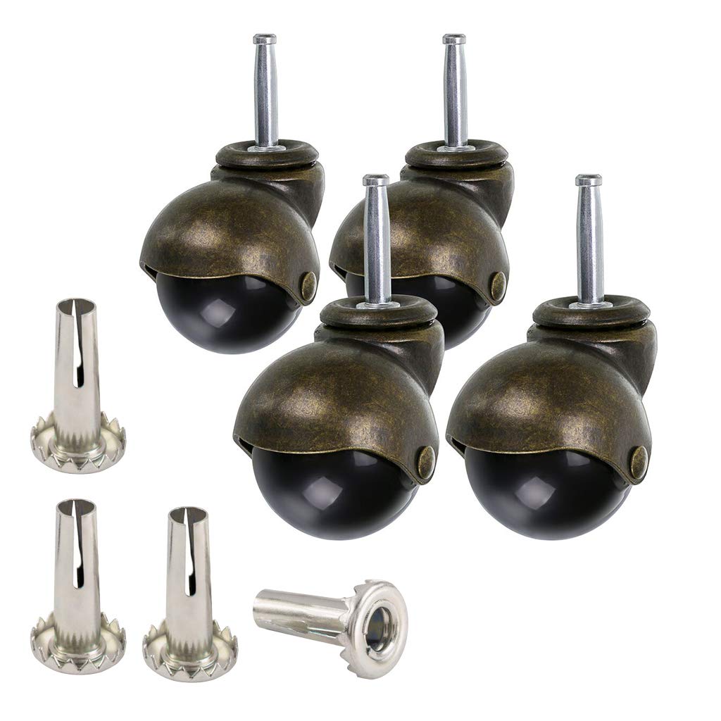 Skelang 2 Inch Ball Caster Stem Caster Wheel with Sockets, Vintage Antique Swivel Caster for Furniture, Sofa, Wood Chair, Cabine