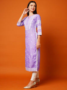 Anni Designer Women'S Cotton Blend Chikankari Embroidered Straight Kurta (Stho-Purple-Tnw_Xl_Purple_X-Large),Purple,XL,Cotton Blend,Regular,