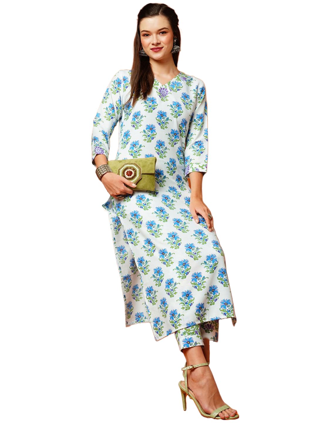 Anni Designer Women'S Cotton Blend Printed Straight Kurta With Pant (Dhara White-Ng_Xxl_White_Xx-Large),White,2XL