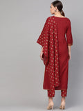 Gosriki Women'S Cotton Straight Kurta With Palazzo & Dupatta (Festival Maroon_M_Maroon_Medium),Maroon,,B09CQ793M2