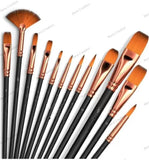 Rana,Professional Art Paint Brushes Set, 12 Pieces, Nylon Bristles With Rose Gold Ferrules, Black Handles