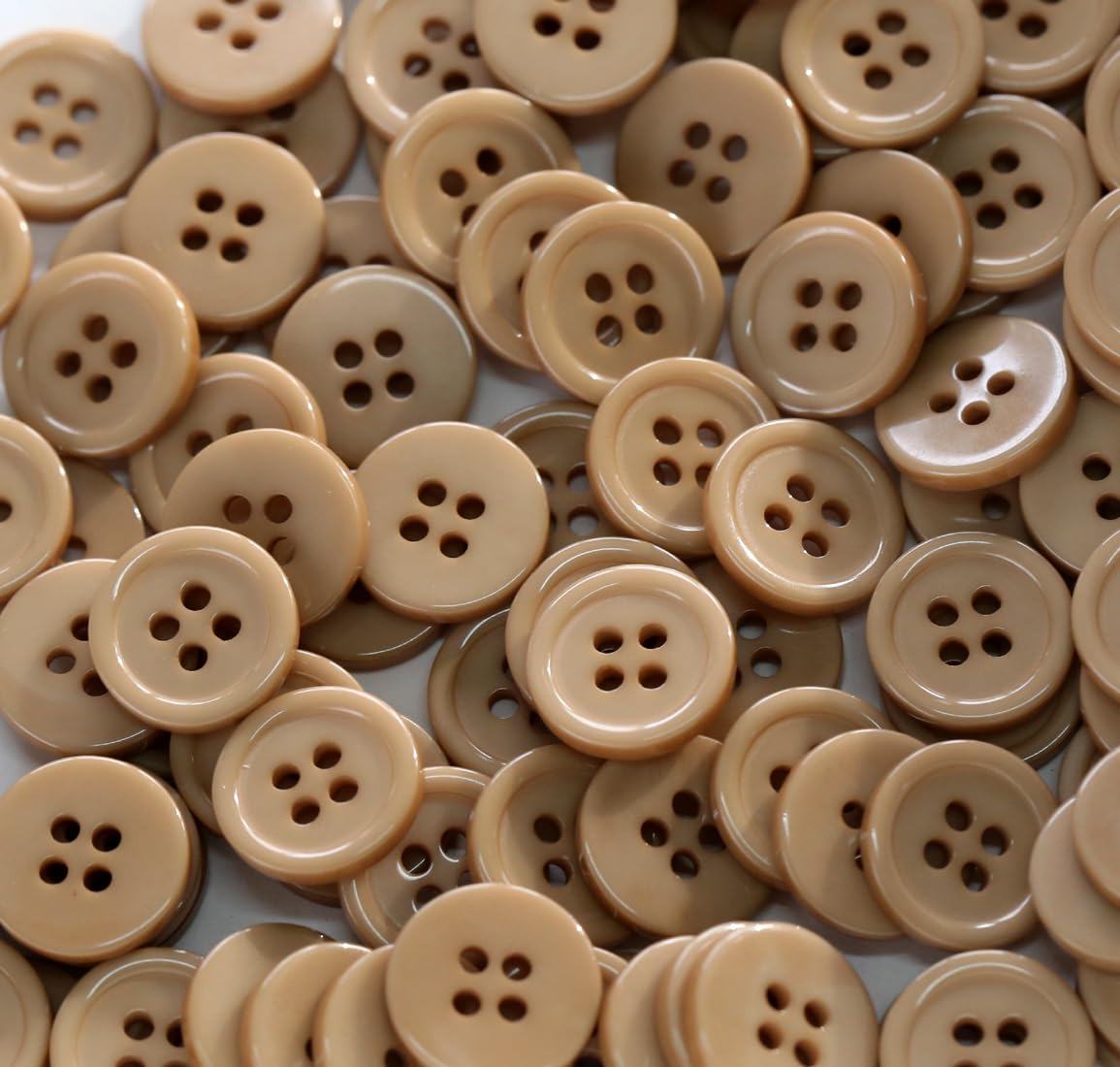 GANSSIA 300pcs 1/2 Inch (12.5mm) Small Size Round 4 Holes Buttons Light Brown Color Button for Sewing Clothing or DIY Crafts Pro