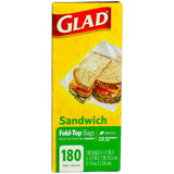 Glad Fold Top Sandwich Bags, 61/2 x 51/2, Clear, 180/Box
