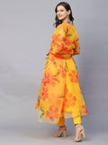 Anni Designer Women'S Organza Anarkali Floral Printed Kurta With Pant & Dupatta (Bhuj-Yellow-Nw_Xxl_Yellow_Xx-Large),Yellow,2XL,Organza,Anarkali,Kurta, Pants, Scarf