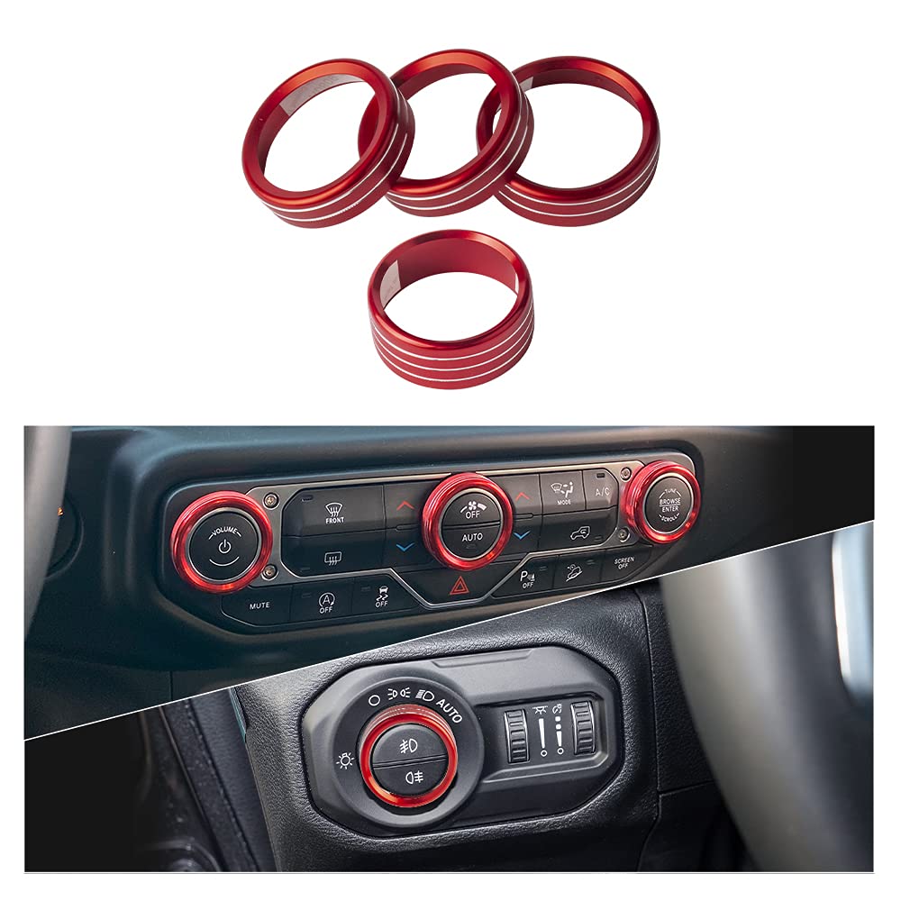 LECART for Jeep Wrangler JL Accessories AC Knob Covers Headlight Switch Knob Cover Cap Red Interior Car Trim for Jeep Wrangler J