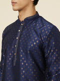 Manyavar Men'S Navy Blue Shankh Patterned Kurta Set (2Pcs) (Dark Blue,S)