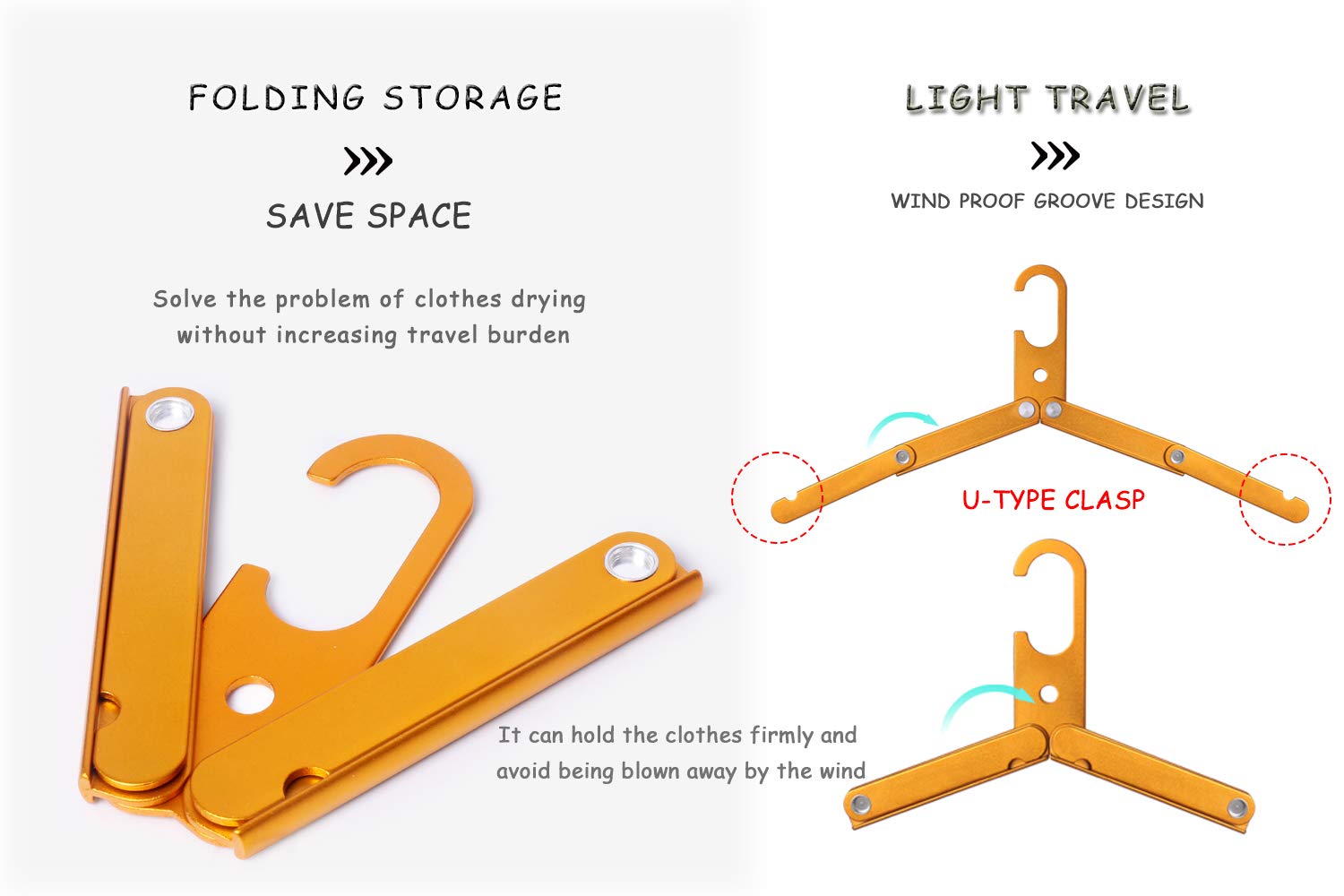 Hikeman Travel Hangers Metal Heavy Duty Folding Hangers for Wet Clothes Portable Space Saving Travel Accessories for Camping Cru