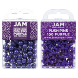 JAM PAPER Colorful Push Pins - Flat & Round Head Thumb Tack Combo Set - Purple Pushpins - 200/Pack