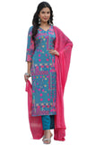 Anni Designer Women'S Cotton Blend Straight Printed Kurta With Pant & Dupatta (Imt Rama_Xl_Blue_X-Large),Blue,XL