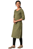 Aurelia Green Solid Cotton Blend Regular Kurta For Women Green Xl