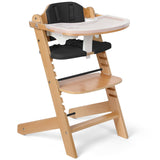 Cowiewie Natural Wooden High Chair for Babies & Toddlers 3-Tier Remove & 2 Adjustable Tray, 8 Adjustable Highchair with Cushions